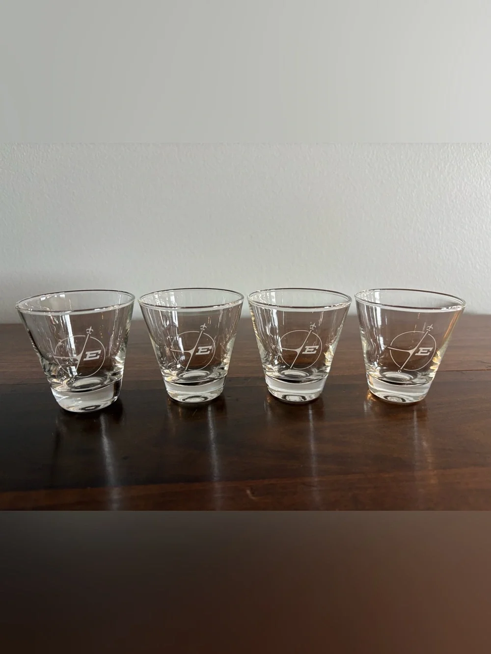 Set Of 4 Eastern Airlines Big E Logo Prototype Oversized Shot Glasses 4 Oz NICE!